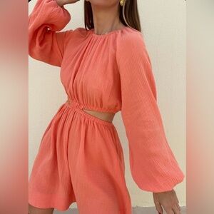 Vita Grace Birkin Cut Out Dress / Coral - Salmon / 100% Organic Cotton / Small